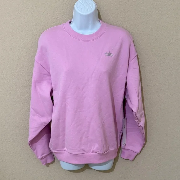 ALO Yoga 🩷 Accolade Crew Neck Pullover Candy Heart Pink XS NWT - Picture 1 of 6